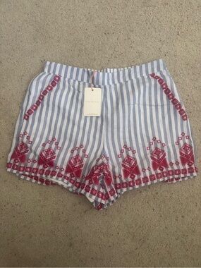 Sky's Are Blue! Blue Stripe Shorts with Red Embroidery Size Small